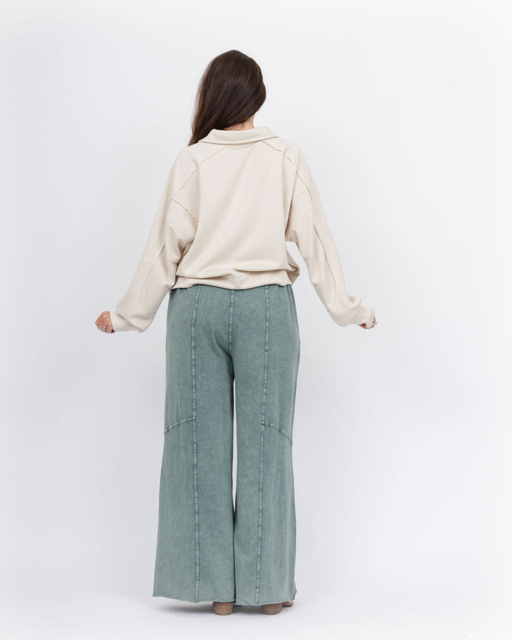 Makayla Smock Waist Pants-Pacific Green