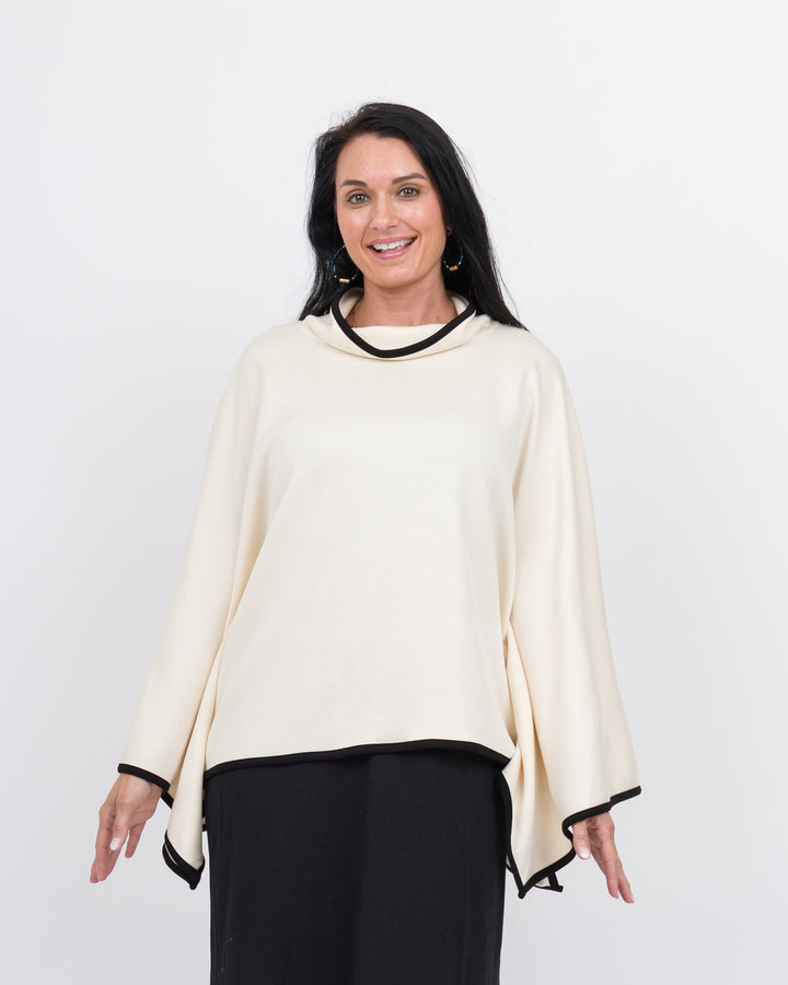 Piping Hot Poncho Top-Eggshell