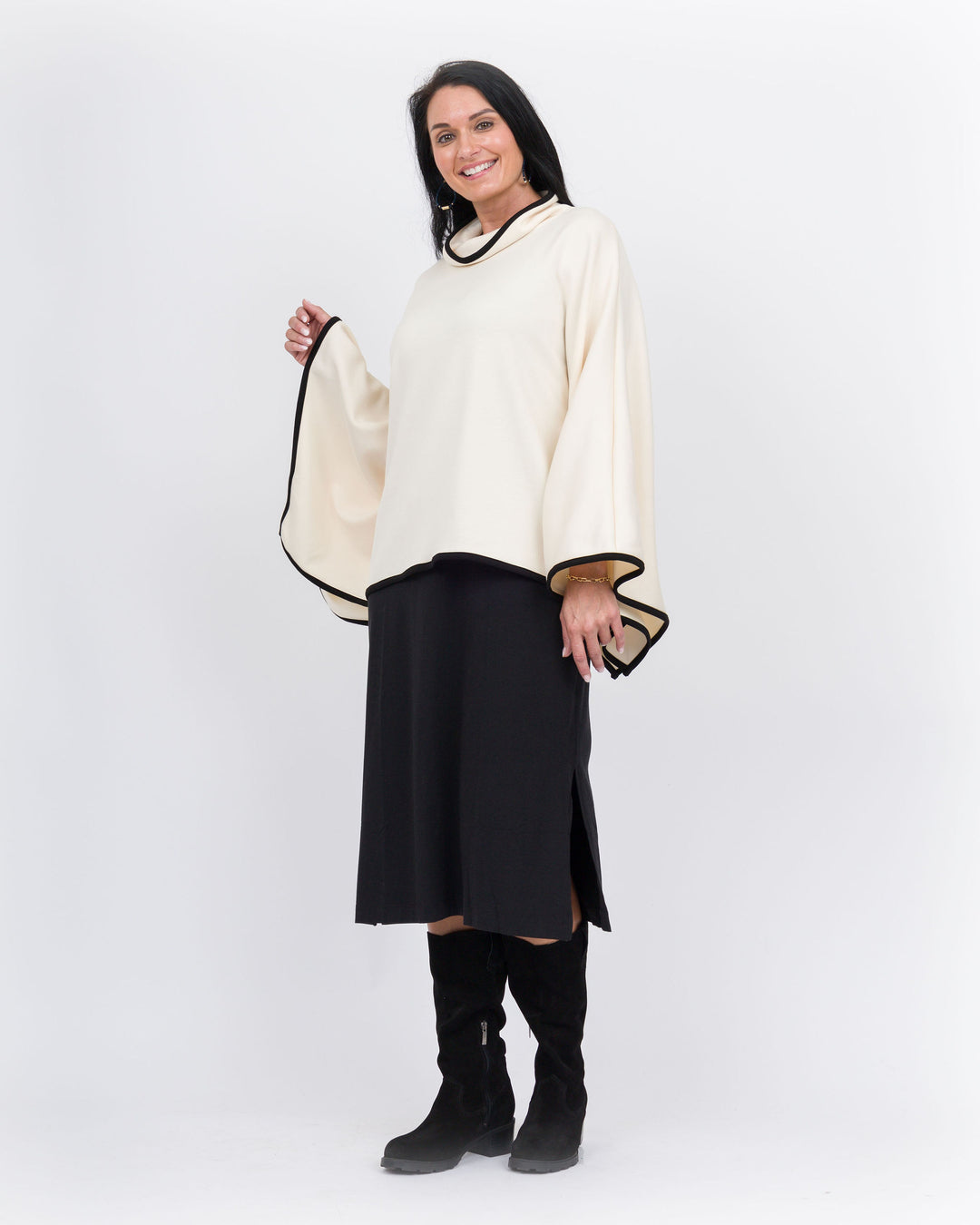 Piping Hot Poncho Top-Eggshell