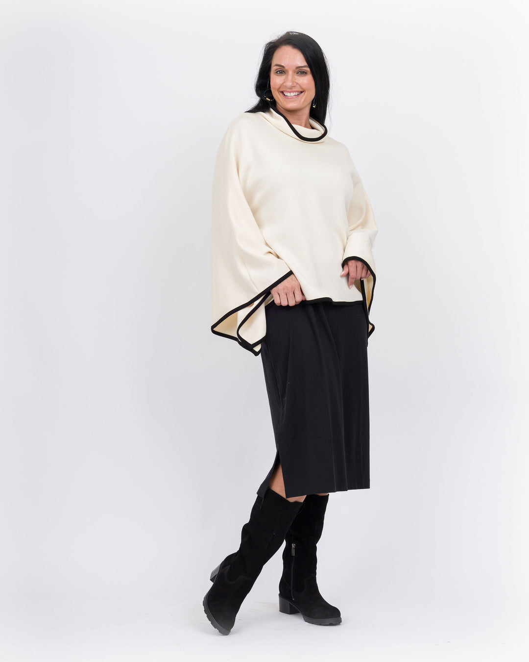 Piping Hot Poncho Top-Eggshell