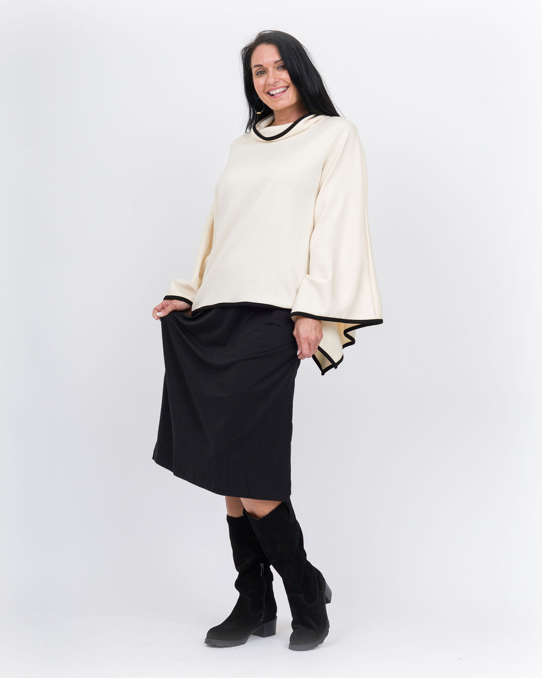 Piping Hot Poncho Top-Eggshell