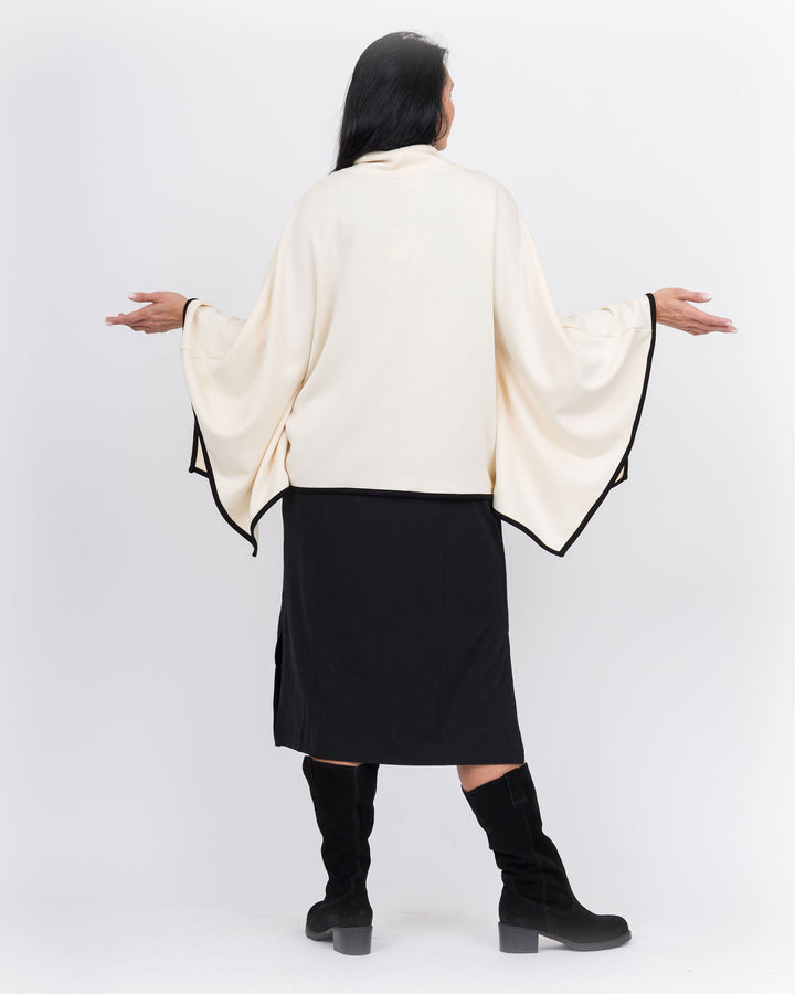 Piping Hot Poncho Top-Eggshell