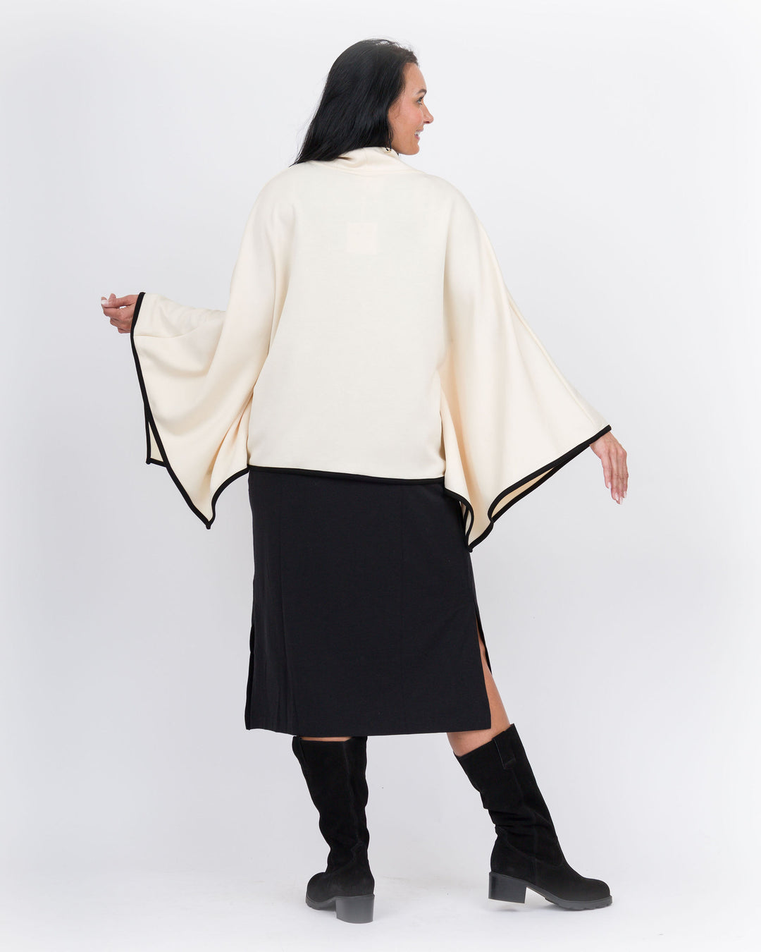 Piping Hot Poncho Top-Eggshell