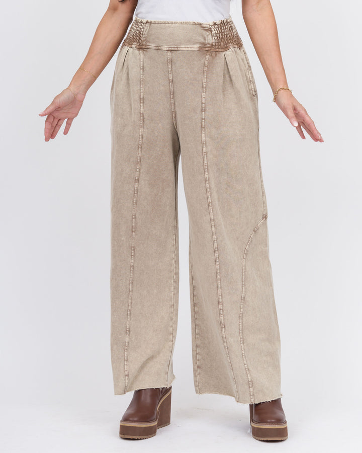 Makayla Smock Waist Pants-Mocha