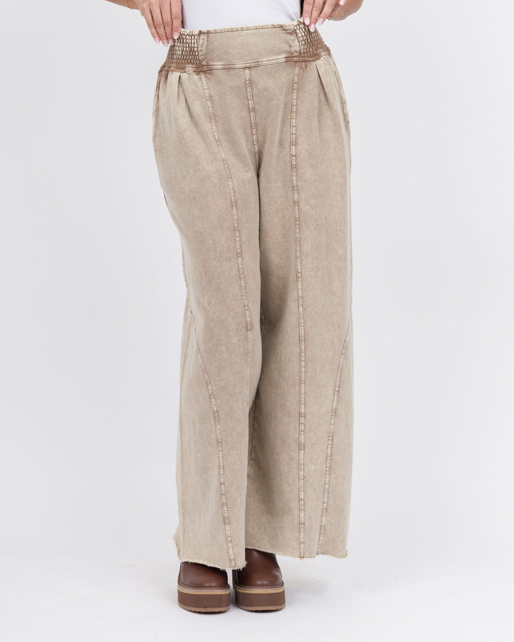 Makayla Smock Waist Pants-Mocha