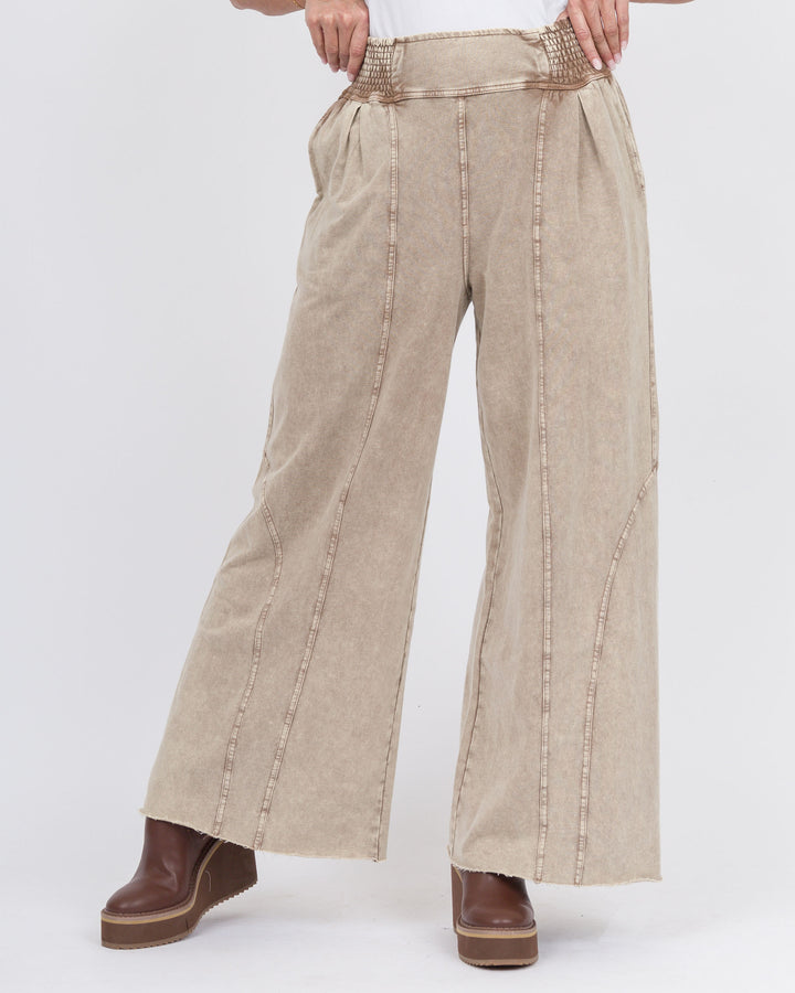 Makayla Smock Waist Pants-Mocha