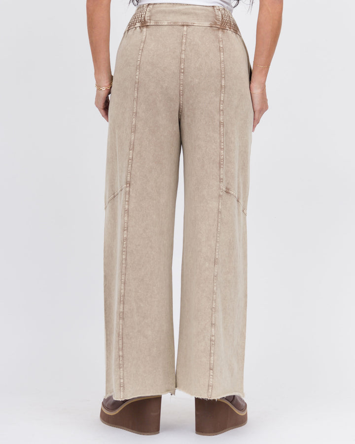 Makayla Smock Waist Pants-Mocha