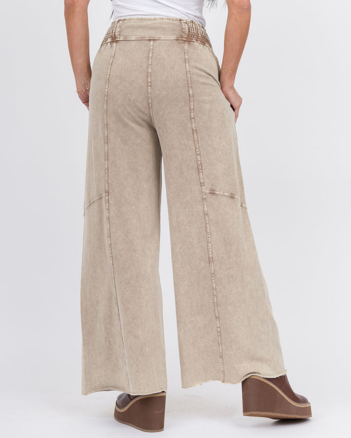 Makayla Smock Waist Pants-Mocha