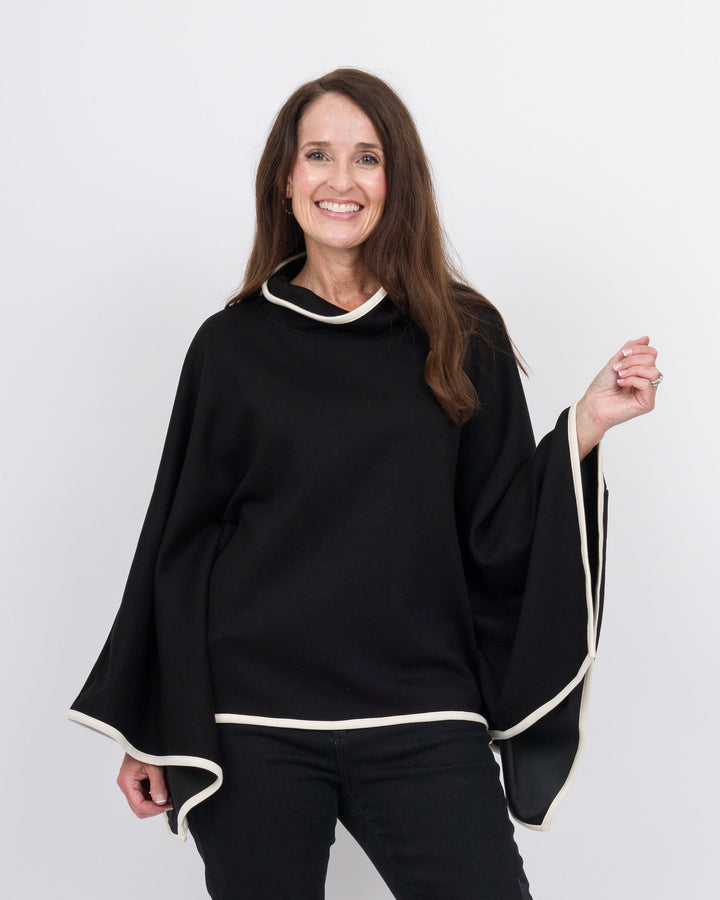 Piping Hot Poncho Top-Black