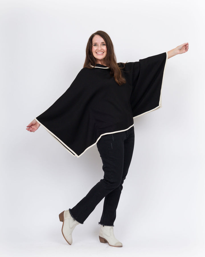 Piping Hot Poncho Top-Black