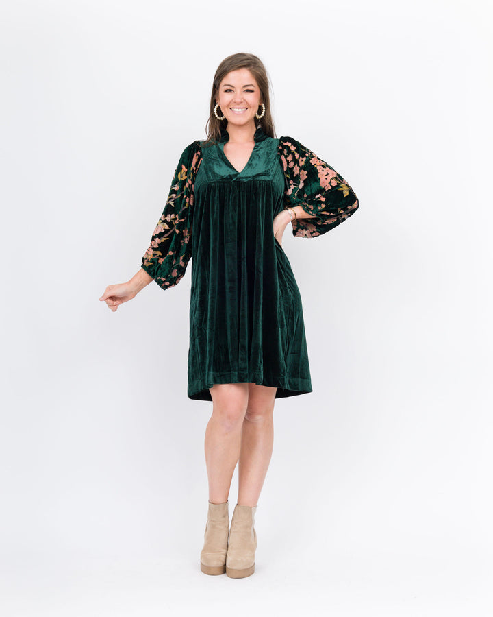 Quinn Velvet Dress-Hunter Green