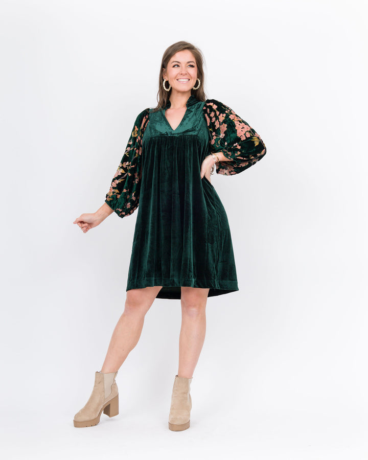 Quinn Velvet Dress-Hunter Green