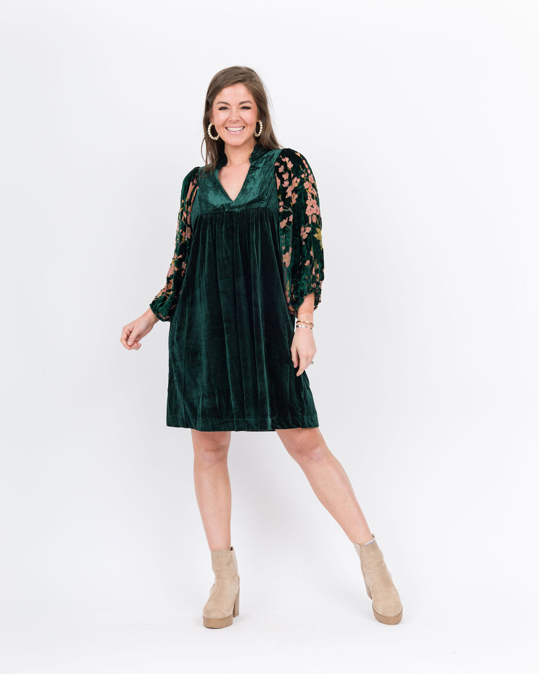 Quinn Velvet Dress-Hunter Green