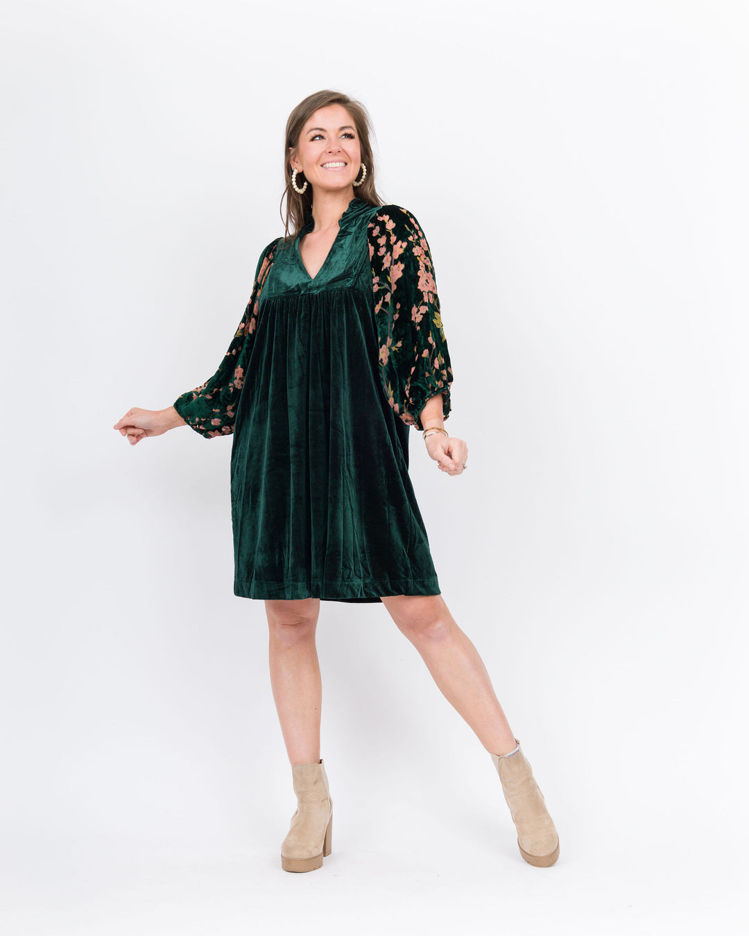 Quinn Velvet Dress-Hunter Green