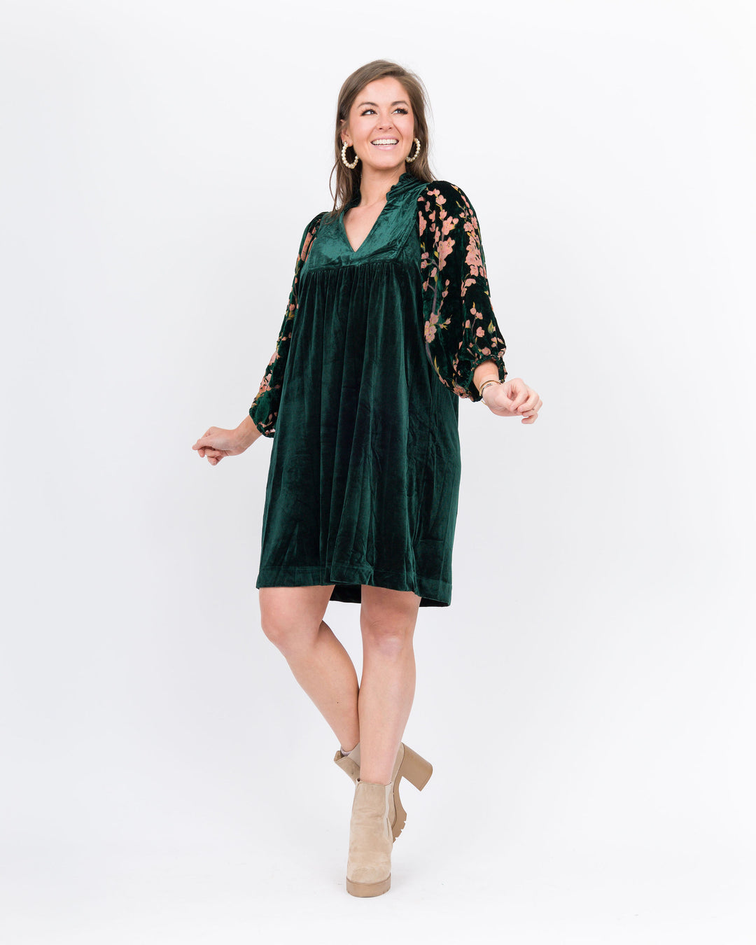 Quinn Velvet Dress-Hunter Green