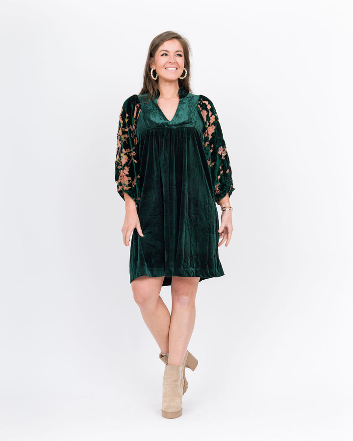 Quinn Velvet Dress-Hunter Green