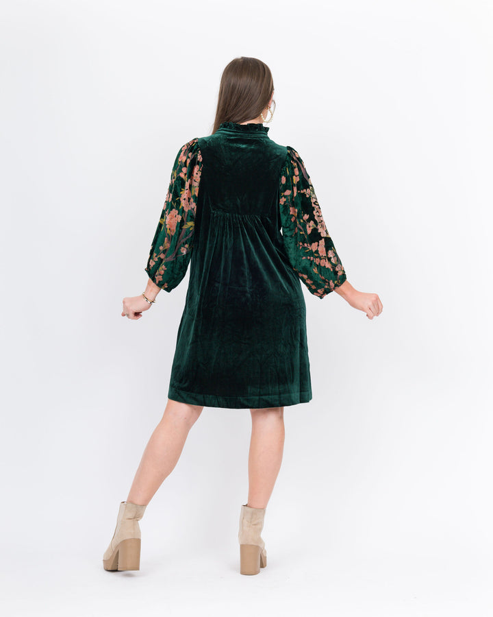 Quinn Velvet Dress-Hunter Green