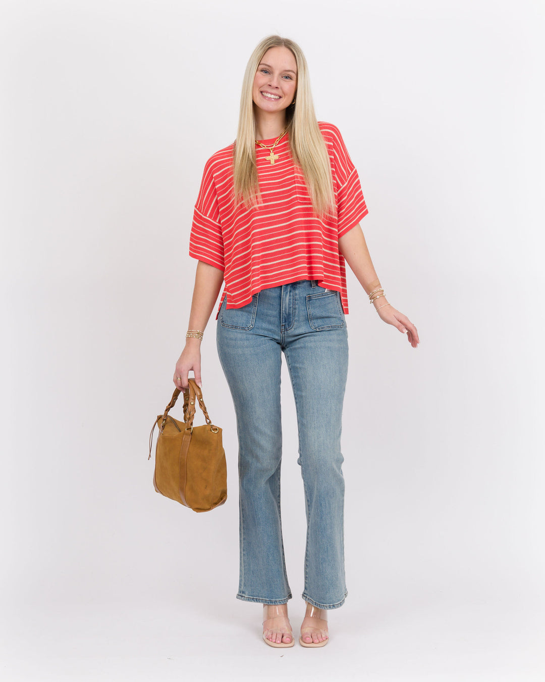 Kerisma Tira Tee - Coral and Ecru Striped