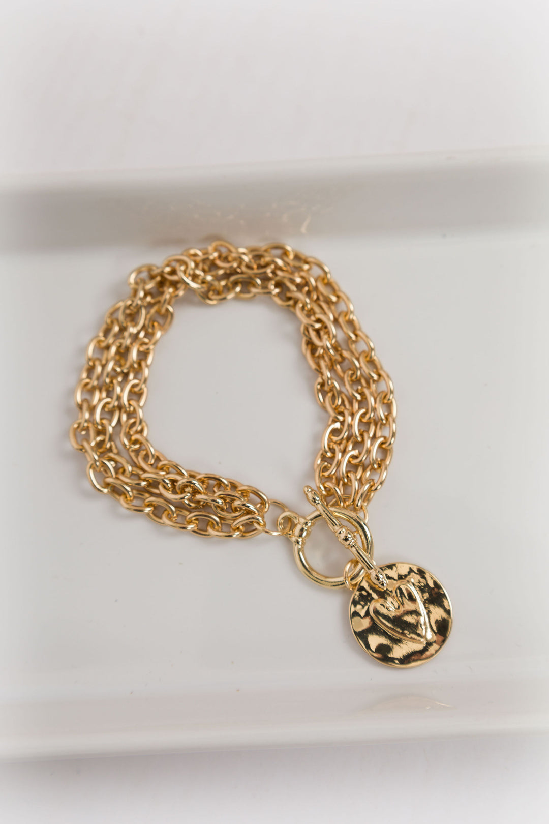 Gold Toggle Chain Heart Bracelet