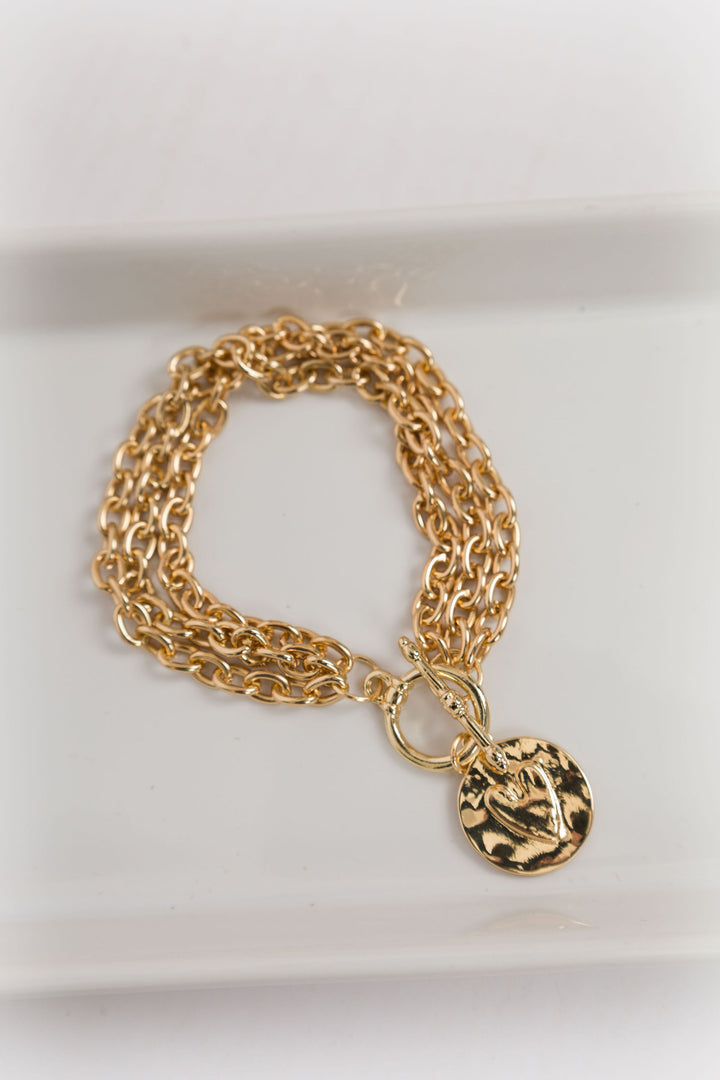 Gold Toggle Chain Heart Bracelet