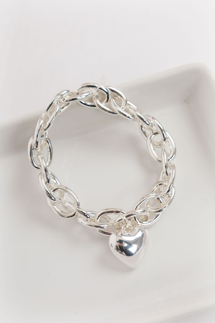 Metal Link Heart Bracelet Silver