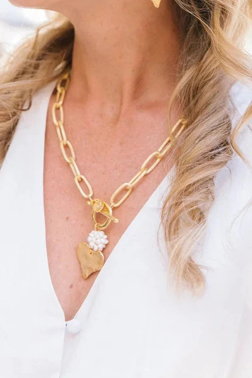 Susan Shaw Pearl Cluster + Heart Toggle Necklace