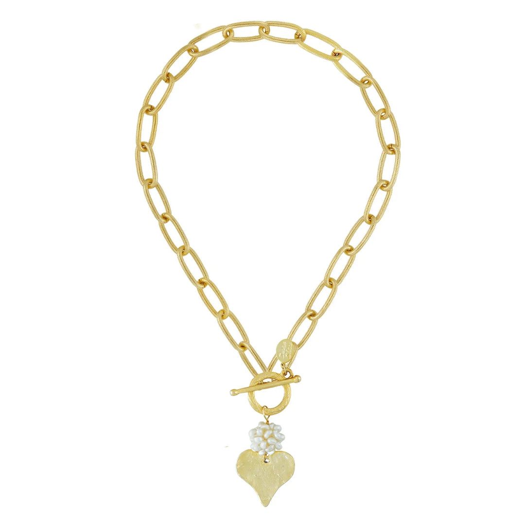 Susan Shaw Pearl Cluster + Heart Toggle Necklace
