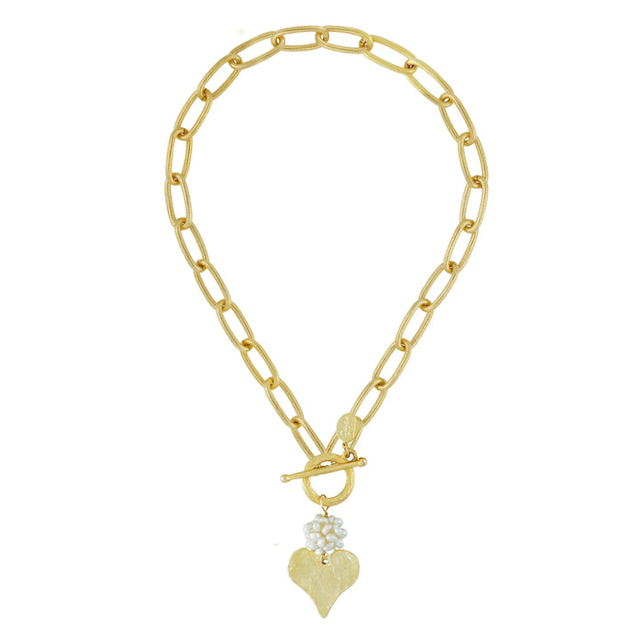 Susan Shaw Pearl Cluster + Heart Toggle Necklace