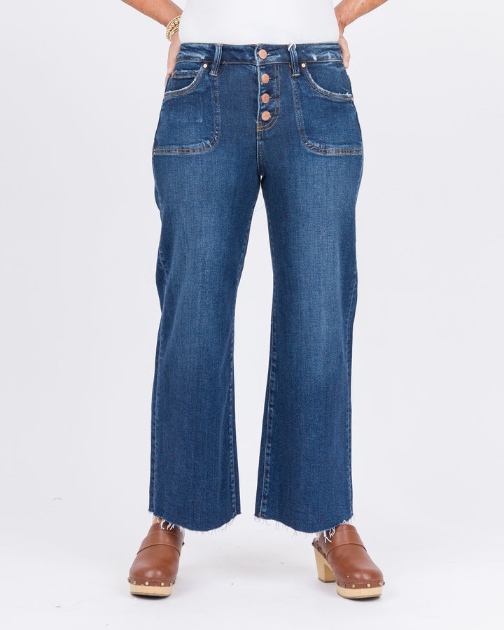 Risen High Rise Crop Wide Button Up Jeans