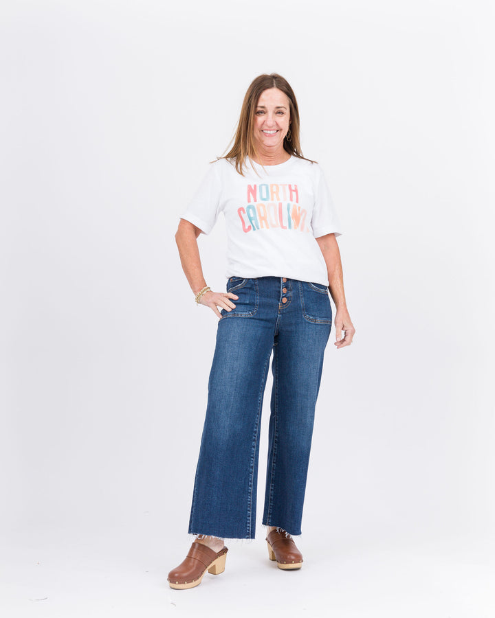 Risen High Rise Crop Wide Button Up Jeans