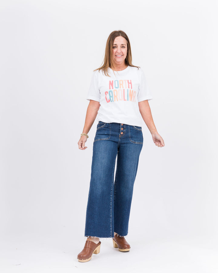 Risen High Rise Crop Wide Button Up Jeans