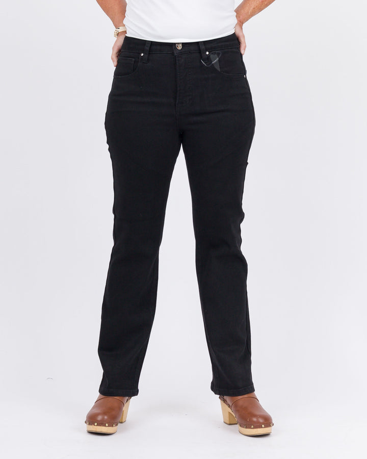 Risen Tummy Control  High Rise Crop  Straight Jeans- Black