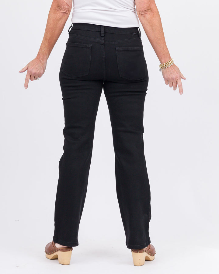 Risen Tummy Control  High Rise Crop  Straight Jeans- Black