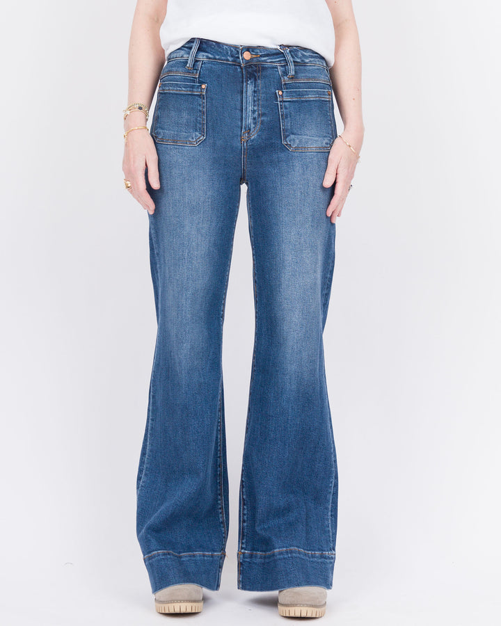 Risen High Rise Wide Flare Patch Pocket Jeans