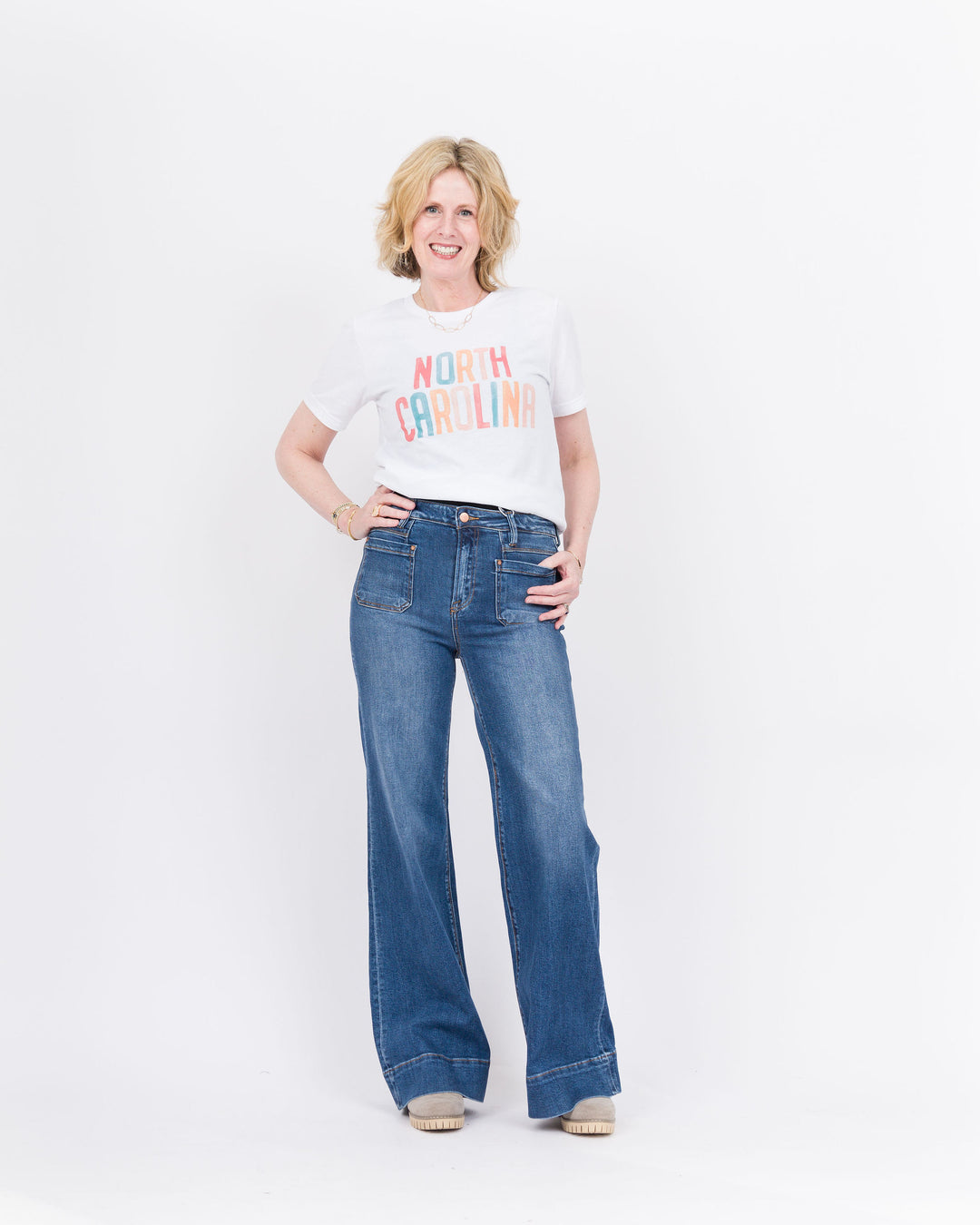 Risen High Rise Wide Flare Patch Pocket Jeans