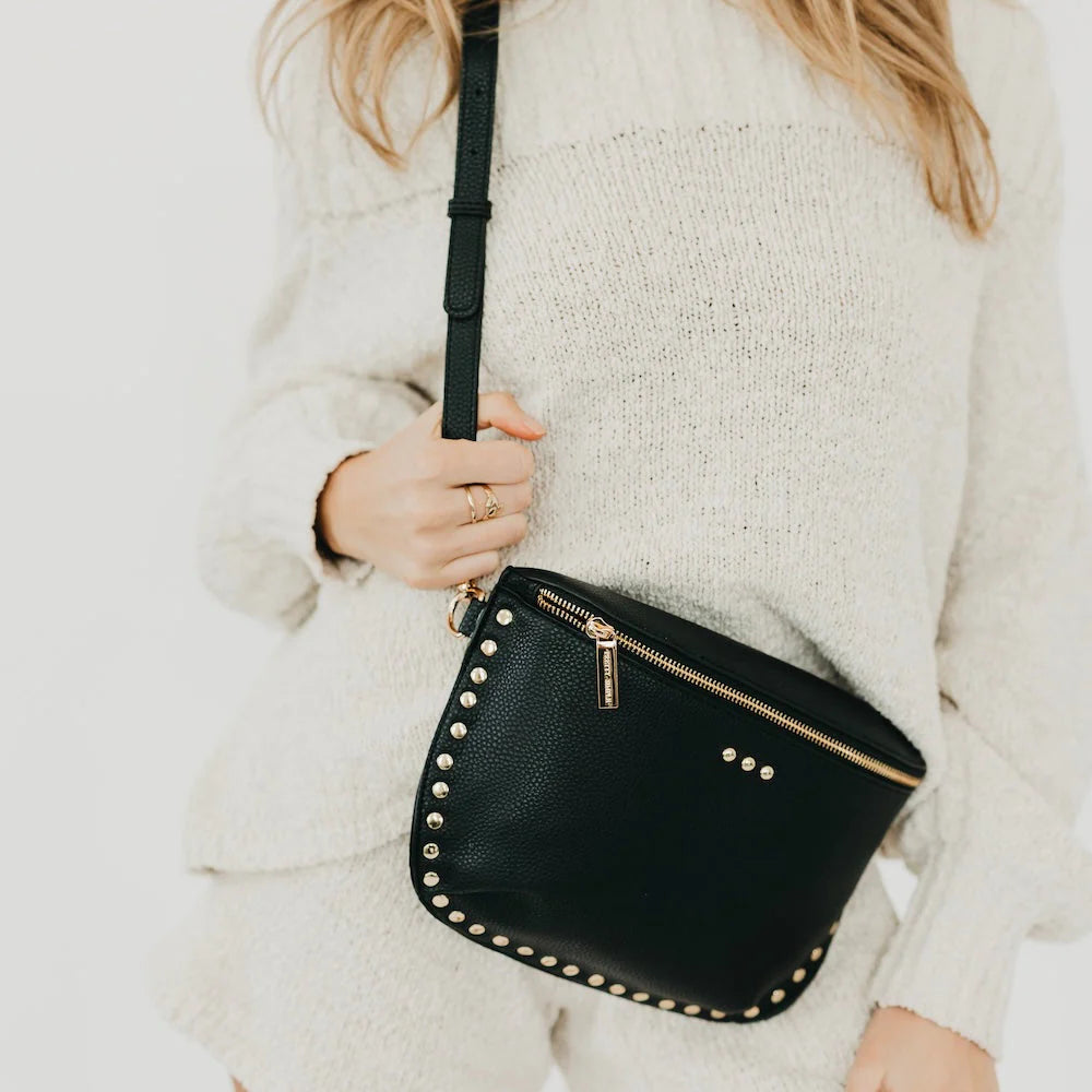 Pebbled Sabrina Studded Bum Bag - Black