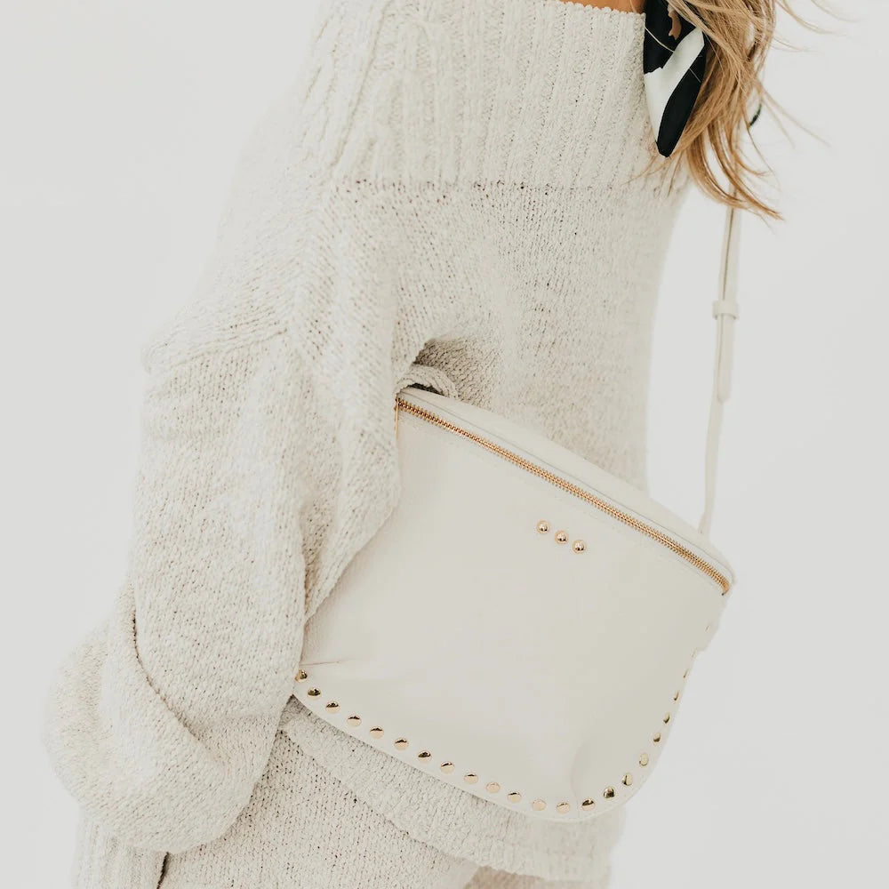 Pebbled Sabrina Studded Bum Bag - Cream