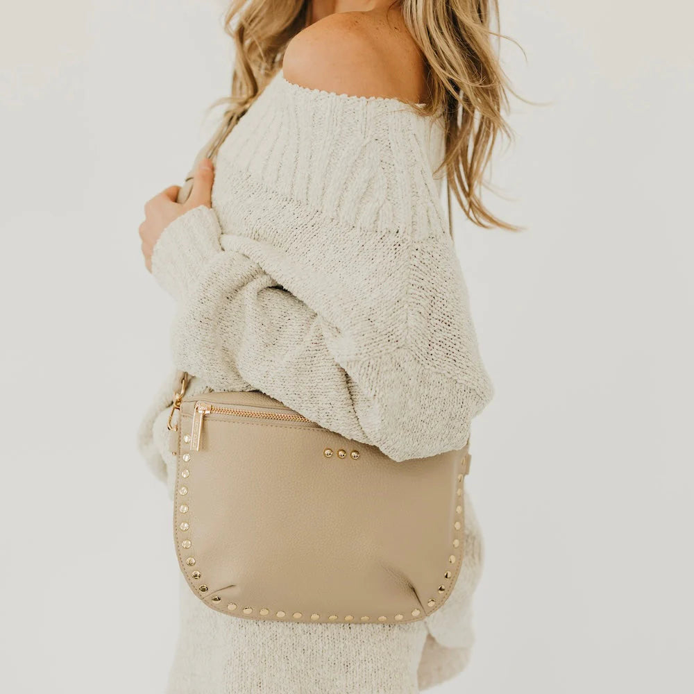 Pebbled Sabrina Studded Bum Bag - Taupe