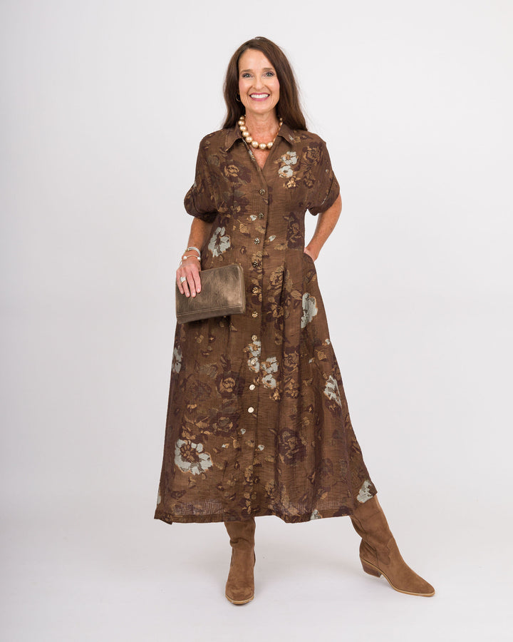 Brown Button Up Floral Dress