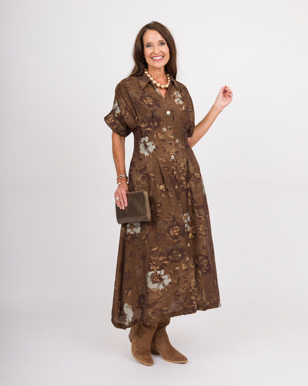 Brown Button Up Floral Dress