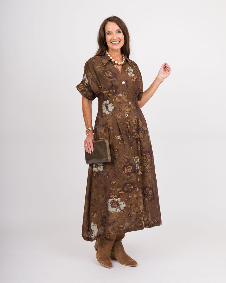 Brown Button Up Floral Dress