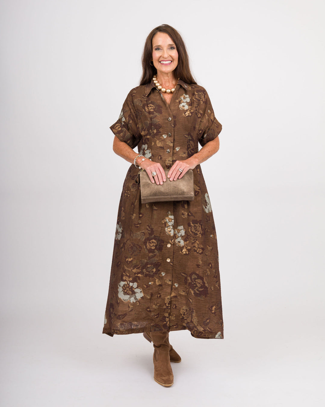 Brown Button Up Floral Dress