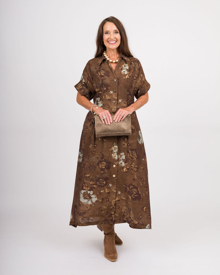 Brown Button Up Floral Dress