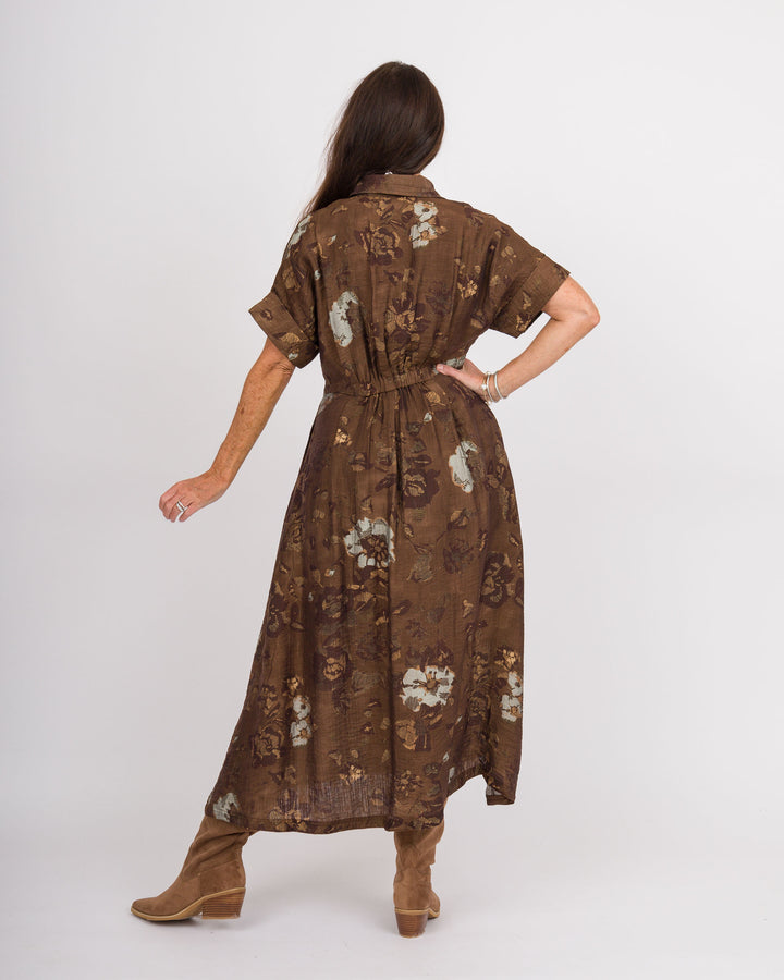 Brown Button Up Floral Dress