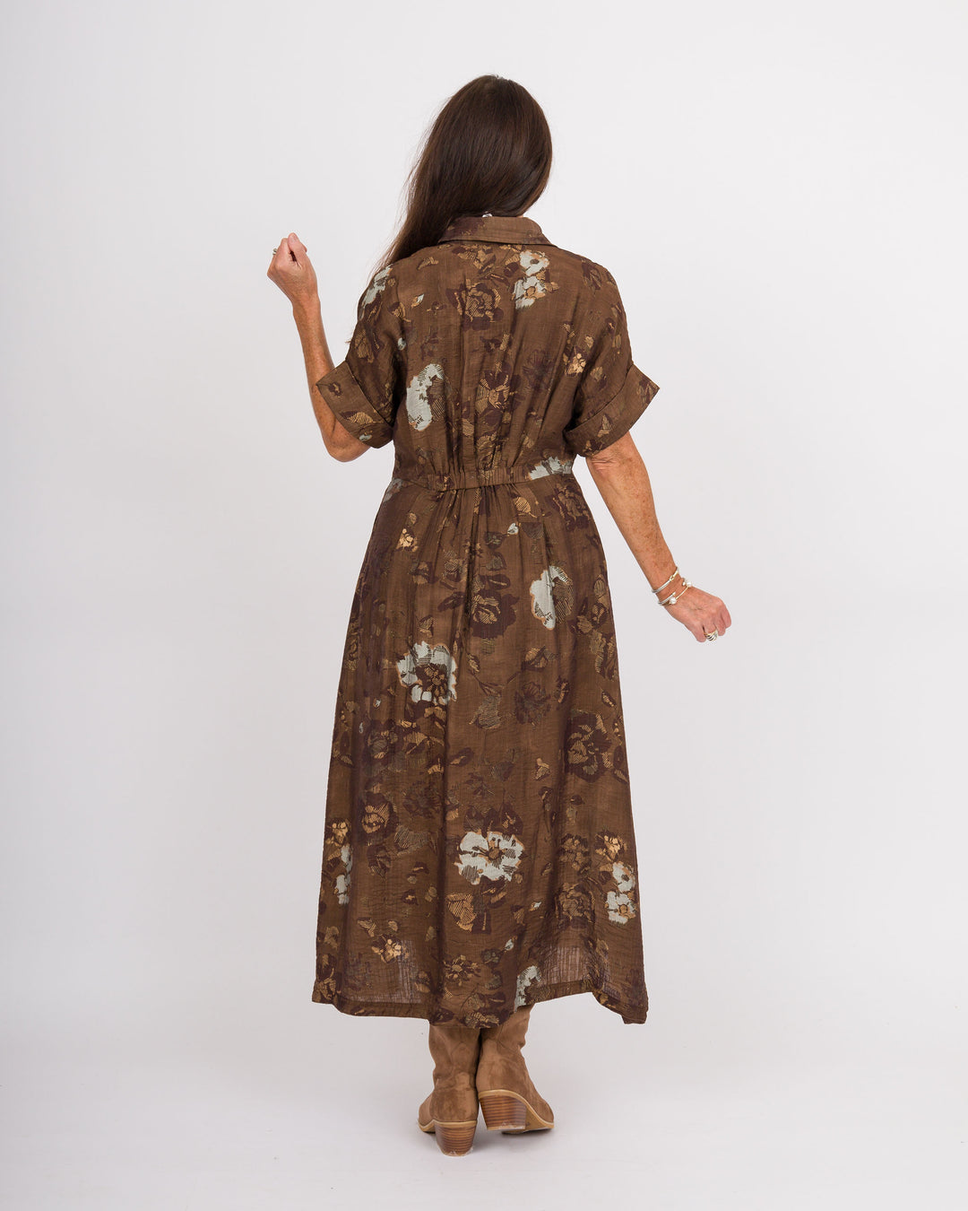 Brown Button Up Floral Dress