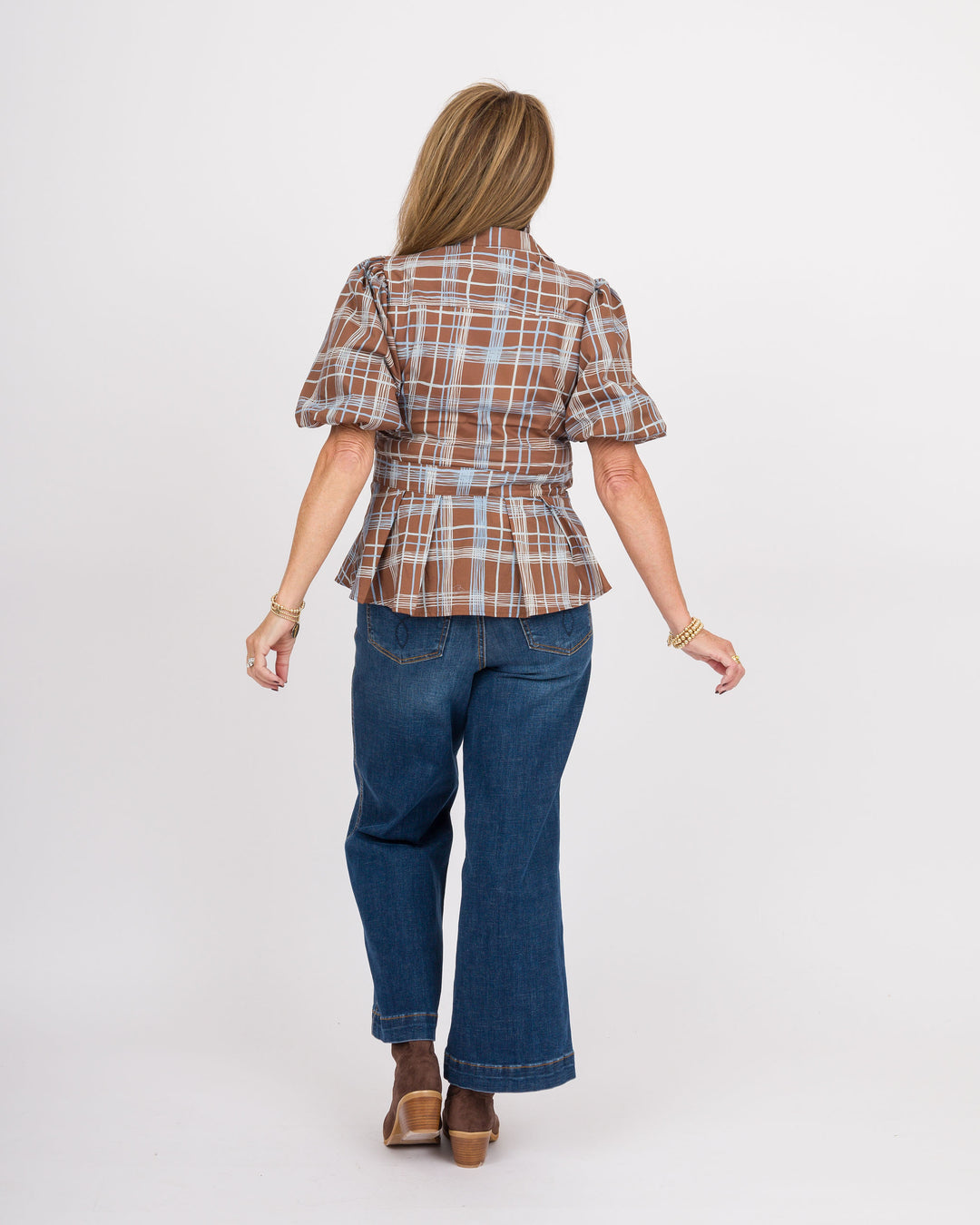 Brown Blue Plaid Top