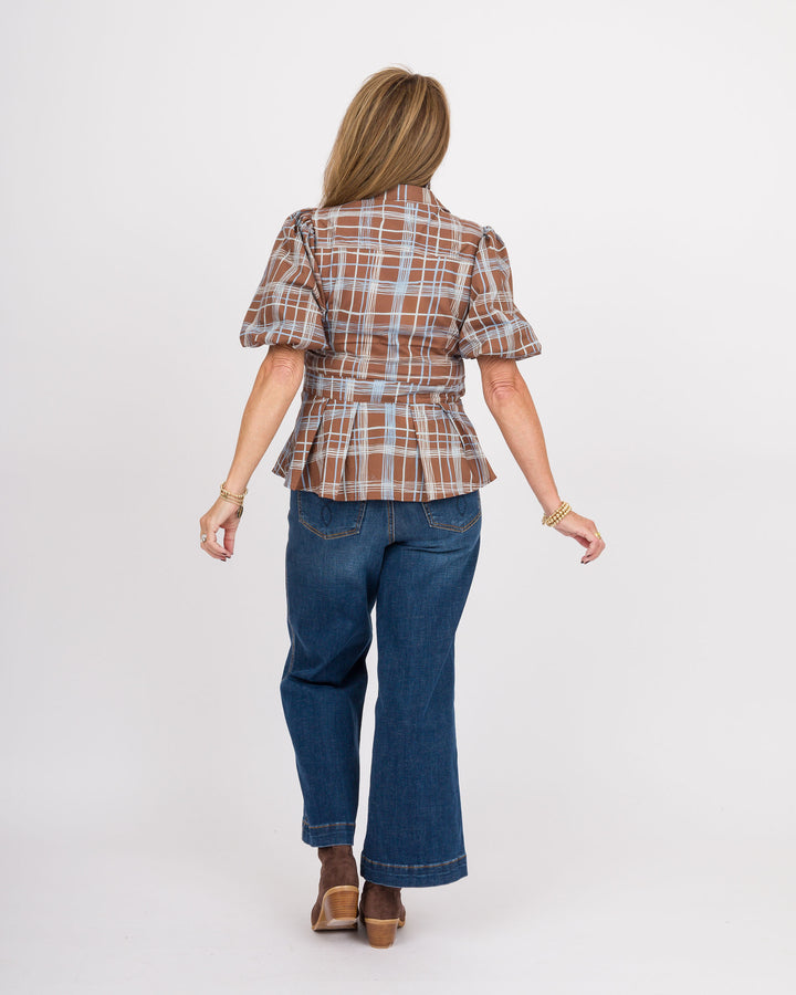 Brown Blue Plaid Top