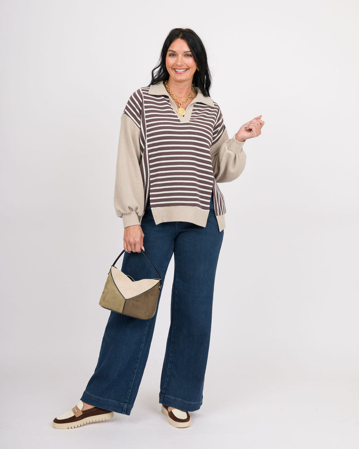 Tate Striped Top - Brown + Taupe