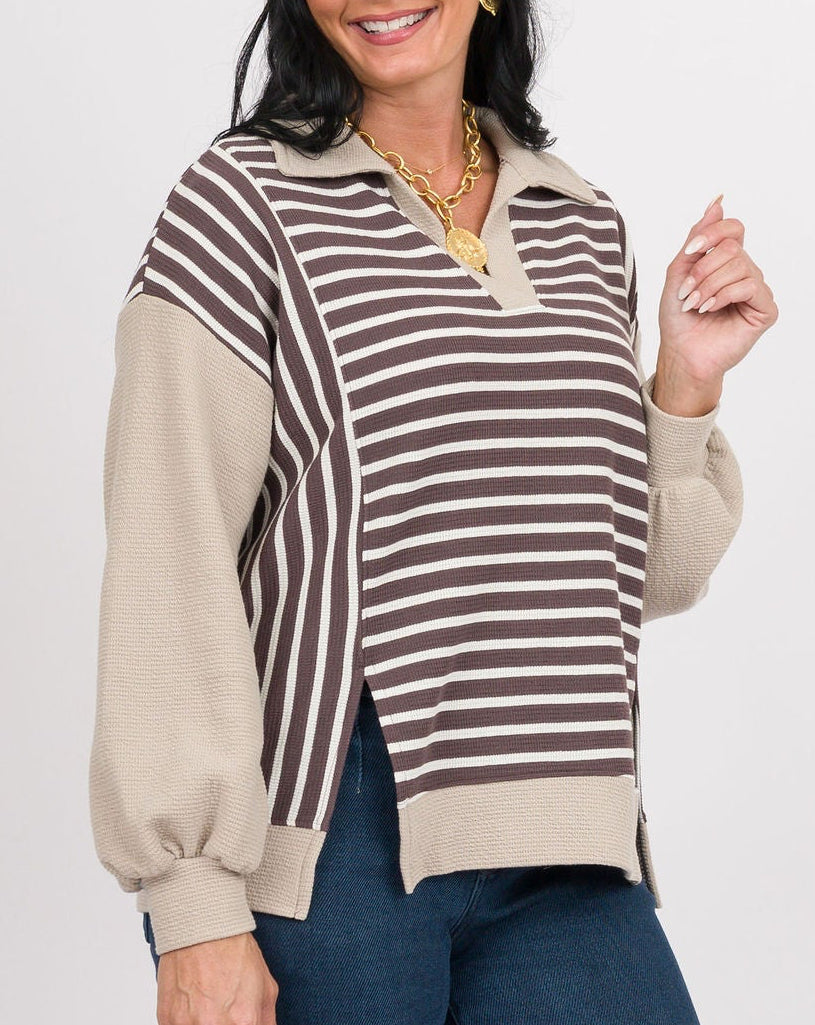 Tate Striped Top - Brown + Taupe