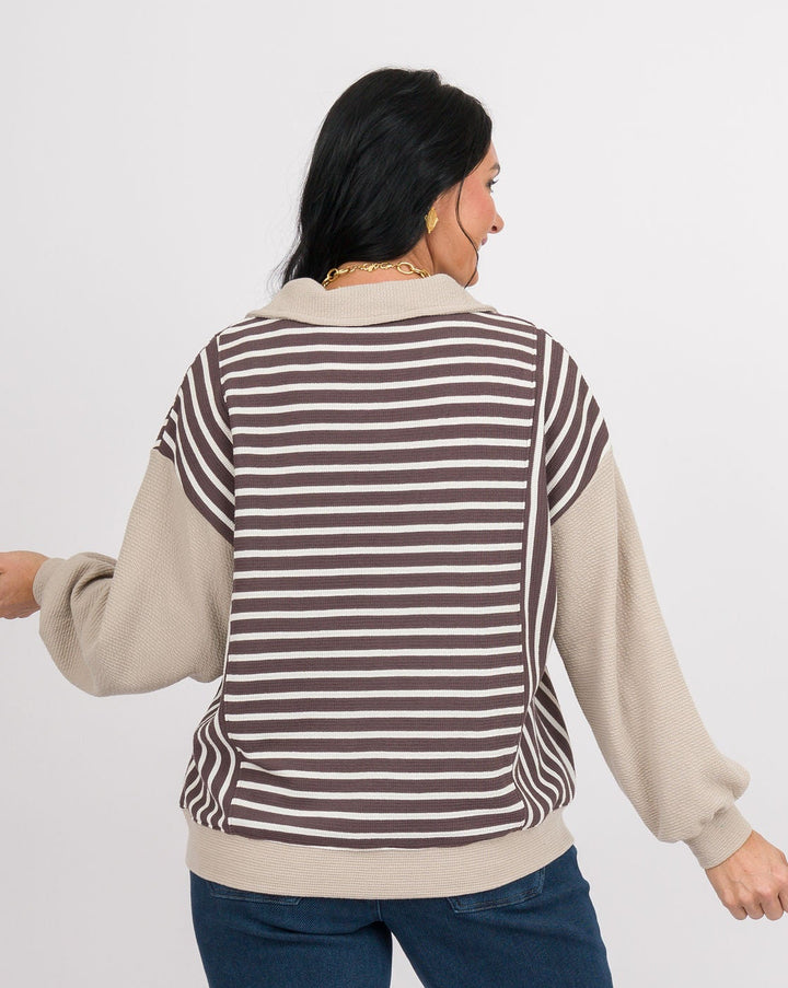Tate Striped Top - Brown + Taupe